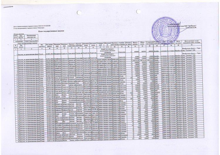 Мемлекеттік сатып алу жоспары 2024ж